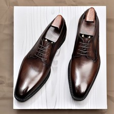 Mens Business Formal Leather Shoes Genuine Leather Wedding Groom's Lace Up Shoes