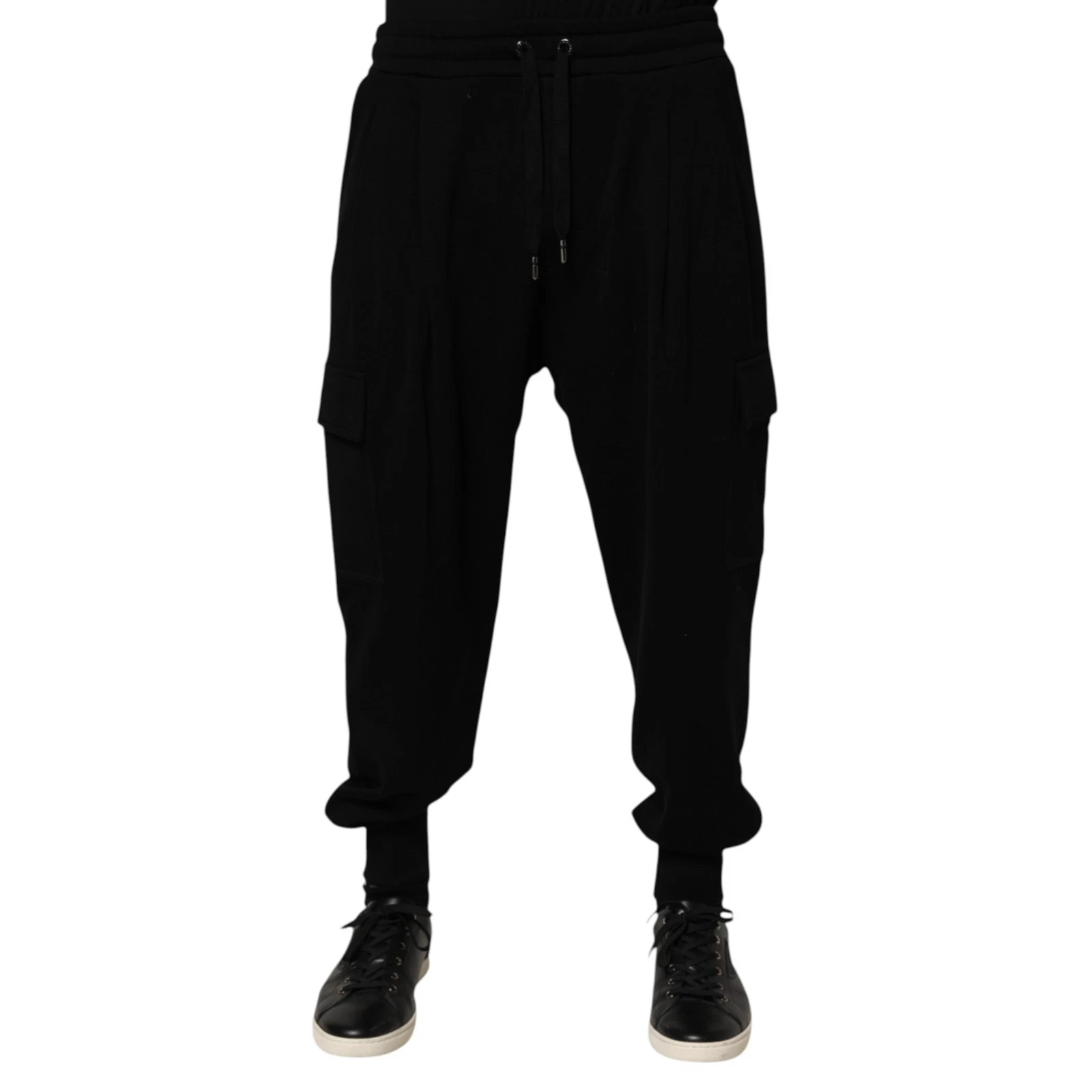 DOLCE & GABBANA Pants Black Cotton Blend Cargo Joggers Drawstring IT50/W34/M