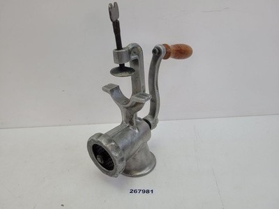 Meat Grinder with Table Clamp Metal Wooden Handle Kitchen Home Cooking Old #267981