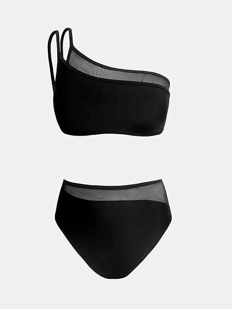 Womens Ladies Bikini Set UK M 12 Non Wired Padded Top Mesh High Waist Brief - Image 2 of 4