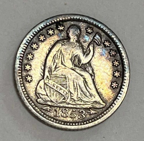 Collectible 1853 Arrows Seated Liberty Silver Half Dime Fine Details