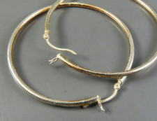 Vintage STERLING SILVER Hoop Earrings LARGE 2" SKINNY TUBE TUBULAR Retro Chic 