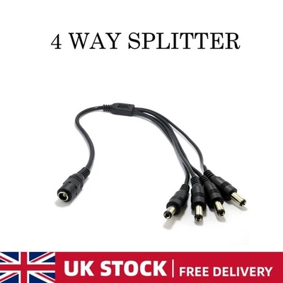 CCTV DC Power Splitter Cable For Camera LED strip 12V 2.1mm Female to 4 Way Male