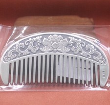 1PC 999 Fine Silver Pure Silver Hair Comb Carved Lotus Hair Care Comb 3.74inchL