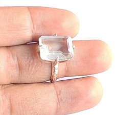Crystal Quartz 925 Sterling Silver Handmade Dainty Fine Ring Size 9 For Gift