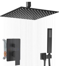 12 Inch Ceiling Mount Matte Black Shower System Bathroom Luxury Rain Mixer...