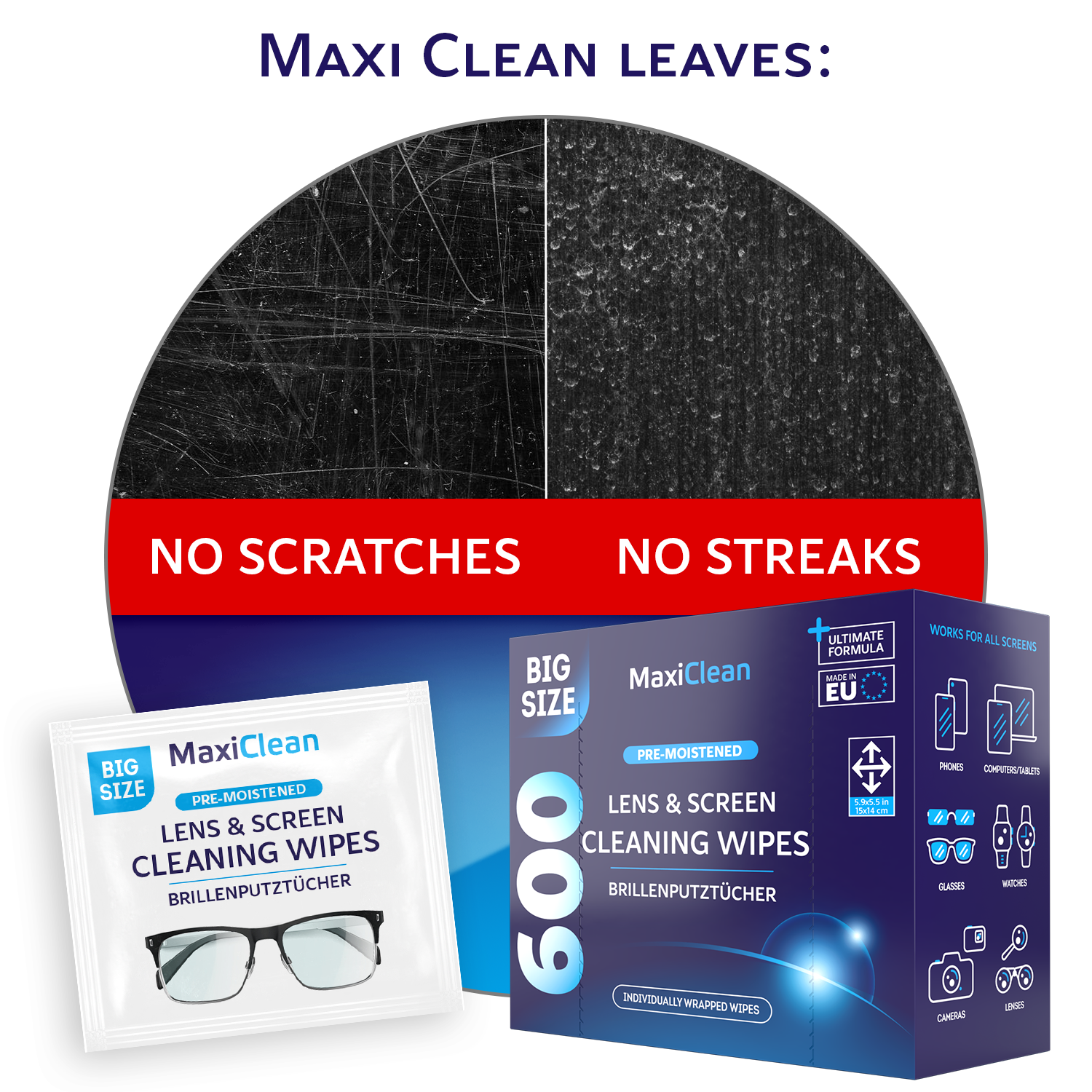 Eye Glasses Wipes Lens Cleaner 600 Individually Wrapped for Phone
