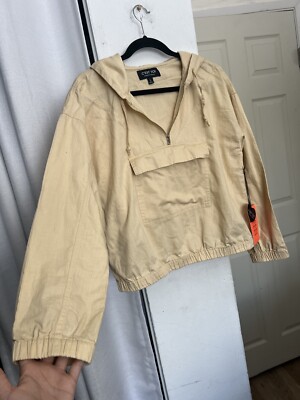 NWT C'est Toi Women Quarter Zip Jacket Hoodie Pullover 100% Cotton Large Cream