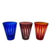 Vintage Wassergläser 9,2 cm 3 er Set beschliffen blau rot 50er 60er Gläser Glas