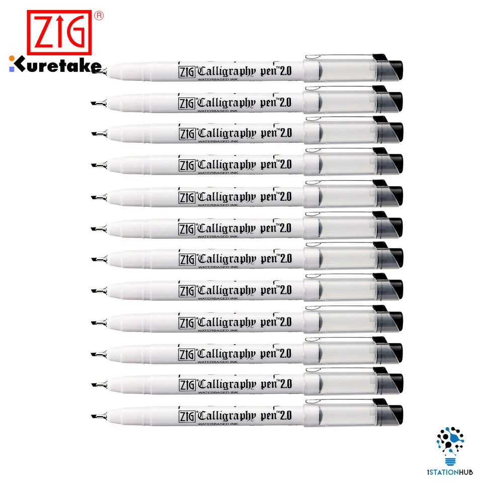 12pcs Zig Kuretake Calligraphy Pen Oblique Tip Arabic Khat Hand Lettering Pens - Image 3 of 4