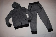 Boys Outfit / Set BLACK GRAY MARLED SWEAT JACKET SWEATPANTS Size S 6-7