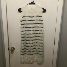 Loveless Women's Light Sleeveless Striped Sweater Dress Lace Overlay SZ Small 34