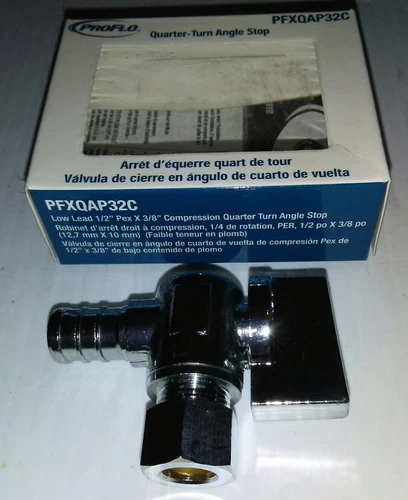 PROFLO PFXQAP32C, 5-PACK, QUARTER TURN ANGLE STOPS, 1/2"PEX x 3/8COMP, FREE SHIP - Picture 2 of 5