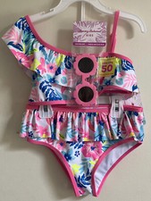 NWT Tommy Bahama Girls Two Piece Swimsuit Floral Hawaiian Pink Blue Size 7