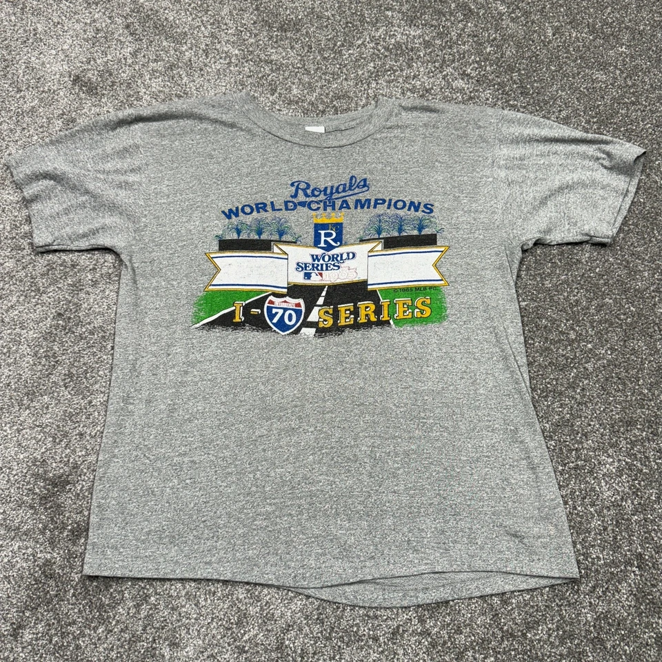 Kansas City Royals Shirt Adult XS Gray Vintage 1985 MLB World Champions Baseball - Image 2 of 4