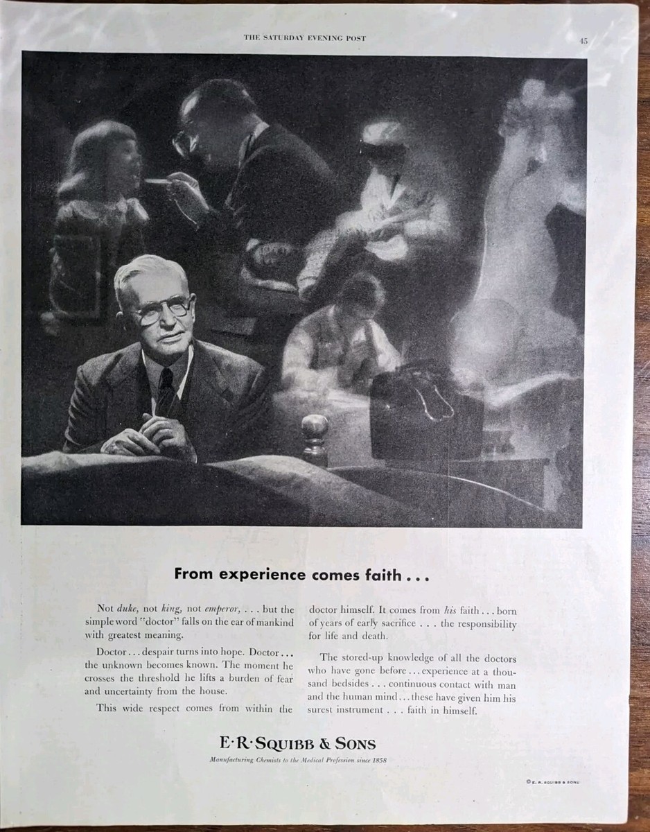 E R Squibb & Sons Hopeful Doctor 1949 Vintage Folio Print Ad