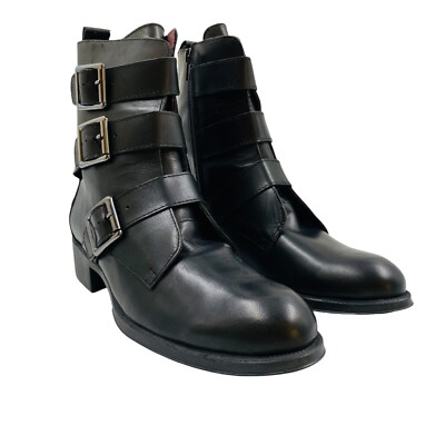 HELENE ROUGE Women Black Leather Designer Belted Ankle Boots EUR 40 UK 6 US 8.5