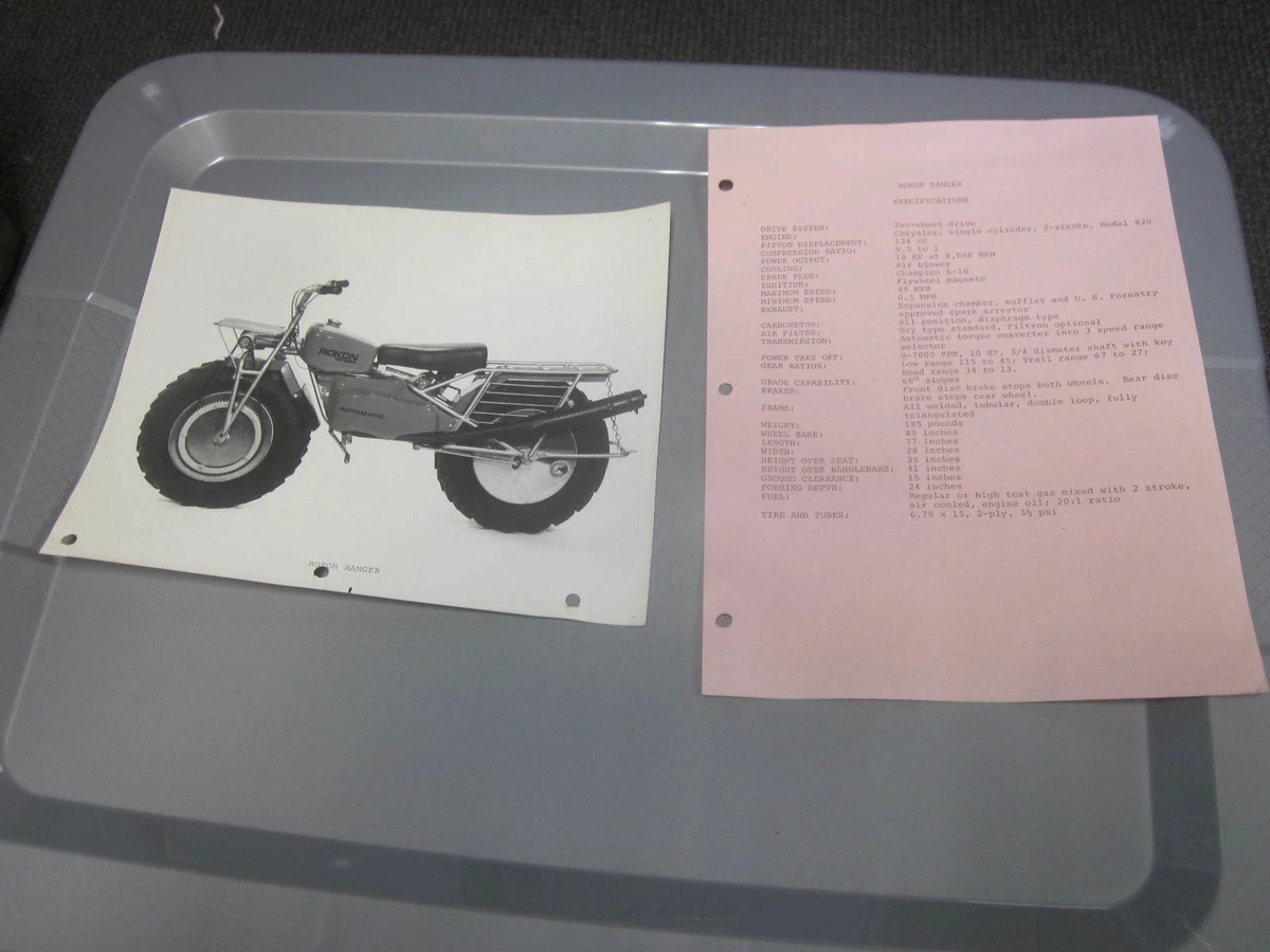 Vintage Rokon Original Dealer Sales Stock Photo Specs Sheet