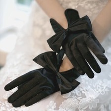 Gants Courts Femme Satin Brillant Noeud Bijou Mariage Robe Soirée Accessoire