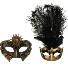 Black Gold Venetian Sun Warrior Greek Mask for Men New Year Masquerade Party