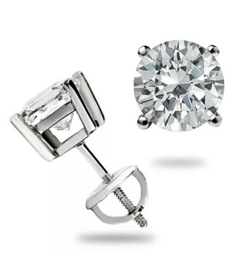 1,20 ct runde Lab Created weißer Saphir Solitär Ohrstecker 14k Weißgold