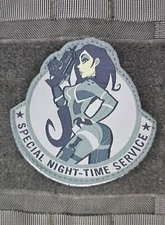 SPECIAL NIGHT TIME SERVICE PINUP GIRL MILSPEC MONKEY TACTICAL ACU HOOK  PATCH