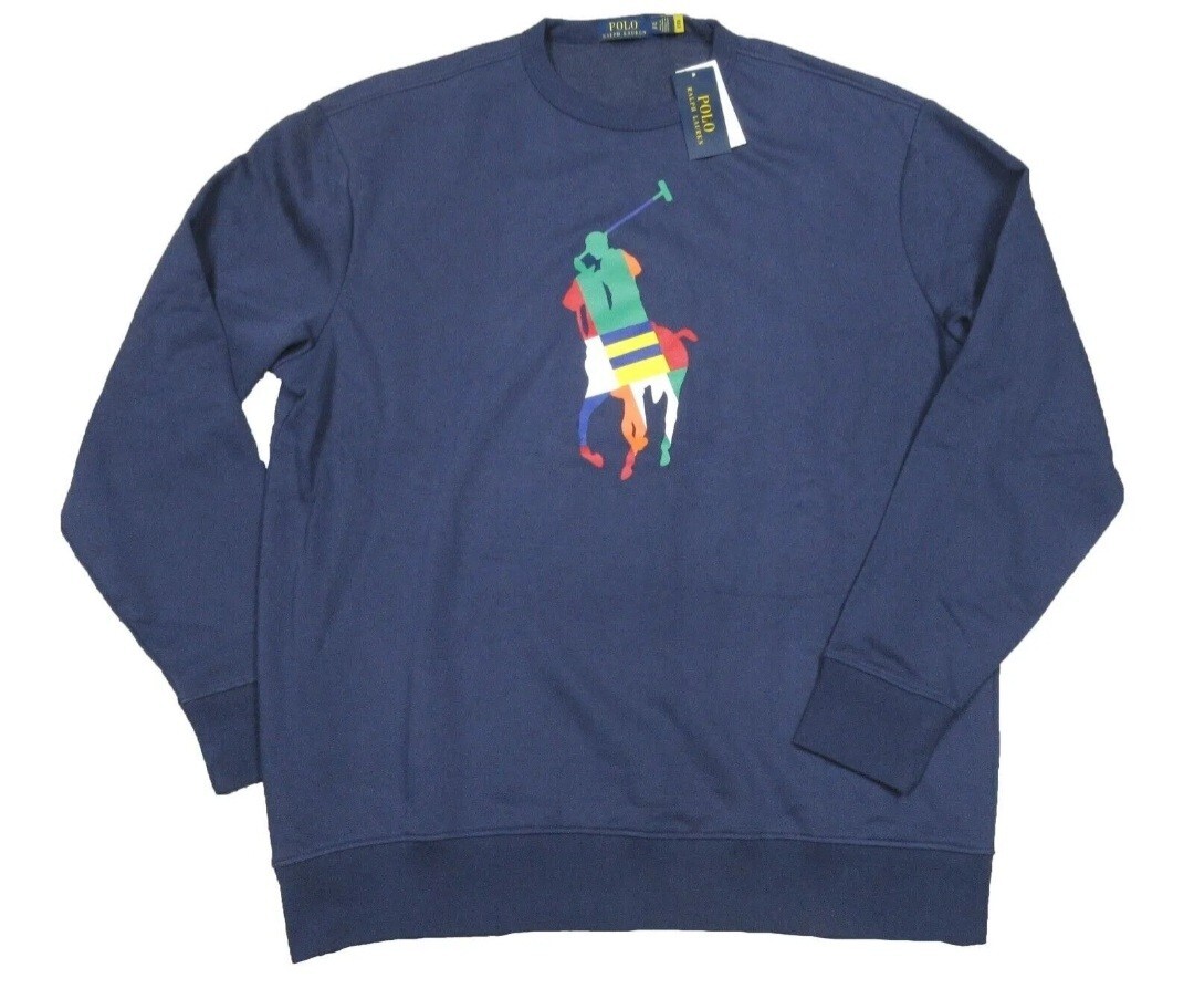 Polo Ralph Lauren Uomo 3XB Navy Big Pony Multicolore Logo Felpa Girocollo