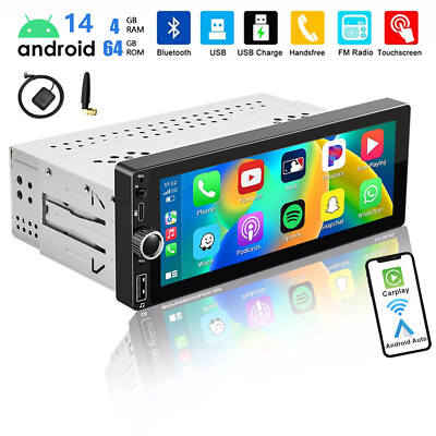 Single 1 Din 6.86'' Car Stereo Radio Apple CarPlay Android 14 2+64G BT FM GPS USB