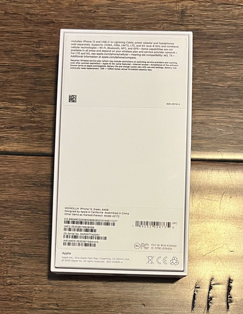 Apple iPhone 12 Empty Box Only Green 64 GB NO PHONE With Charger
