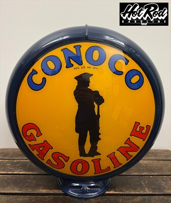 CONOCO MINUTEMAN GASOLINE Reproduction 13.5'' Gas Pump Globe - (Dark Blue Body)