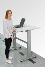 Schreibtisch Manuell höhenverstellbar Ergo Bürotisch Arbeitstisch Kurbel +Rollen