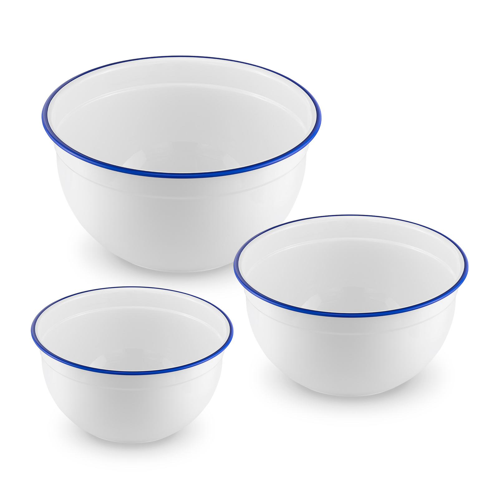 Set Ciotole Portata in Ferro Smaltato Insalatiere Bianche con Bordi Blu 3...