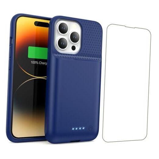 Battery Case for iPhone 13/13Pro/14,7500mah Ultra-Slim Protective Charging Blue