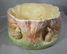 SlyvaC Rabbit & Pixie Planter Cream & Green Fruit Bowl Decorative No.1514