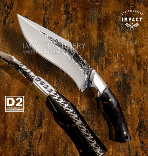 IMPACT CUTLERY RARE CUSTOM FULL TANG D2 HAMMERED SKINNING KNIFE EDC KNIFE