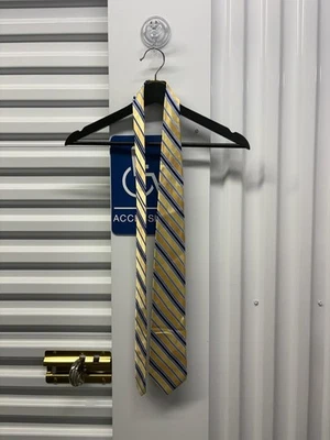 Croft & Barrow Croft & Barrow Seidenkrawatte gold blau weiß diagonale Streifen - Bild 1 von 4