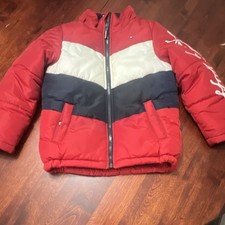 Tommy Hilfiger Boys Colorblock Puffer Jacket Red/Navy Hooded Size 6