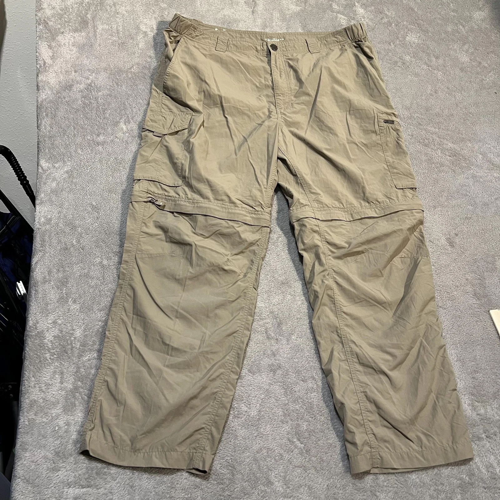 Columbia Pants Mens 42x28 Beige Omni-Shade Convertible Hiking Fishing Pockets