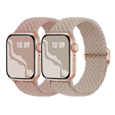 2X Armband geflochtes kompatible mit Apple Watch Nylon 38,40,41mm Rosa/Beige