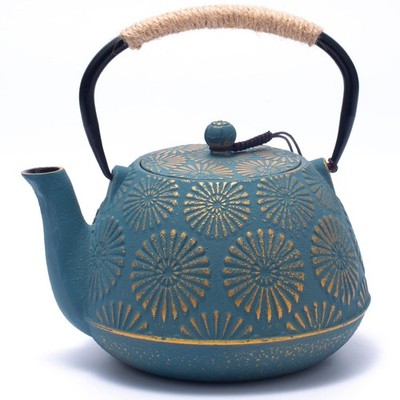 Cast Iron Teapot 40oz Kettle with Infuser Sakura Design Enameled Green