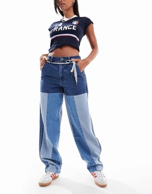 adidas x KSENIASCHNAIDER Damen Patchwork Jeans Hose Weites Bein UVP 120   IW5663