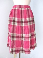 Vtg 50s 60s pink gray plaid wool tweed pleated full skirt ILGWU label 24 in.