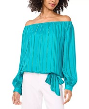Vince Camuto Women's Metallic-Striped Off-The-Shoulder Long-Sleeve Blouse XS