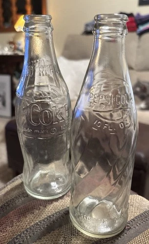 Vintage Clear Glass Coca Cola  Coke Pepsi Pepsi Cola Bottles 10 oz No Refill 2