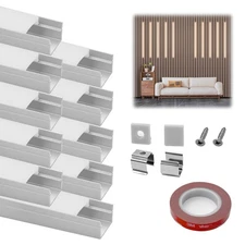 10-Pack 3.3Ft/1M 10×10mm LED Aluminum Channel System for Wood Slat Wall Panel...