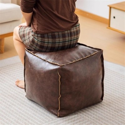Square Pouf Ottoman Cover,No Filler Waterproof PU Foot Stool, Cube Bean Bag