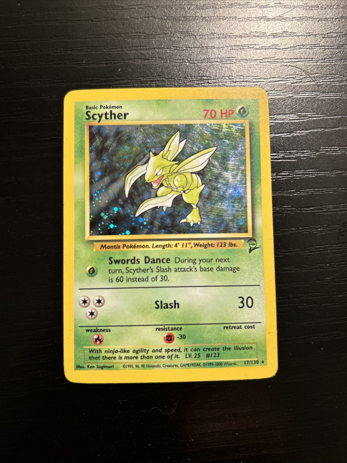 Pokémon Scyther Holo Rare TCG Card 17/130 WOTC Base Set 2