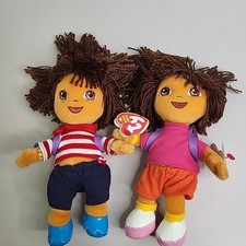 NEW - DORA the Explorer - TY Beanie Baby  7" (Yarn Hair Version) Lot Of 2 France