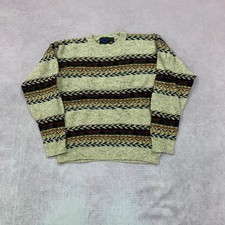 Vintage Knitted Jumper abstract patterned grandad knit sweater Men's L