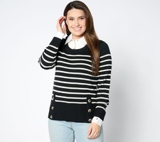 Joan Rivers Classics Collection Women's Top Sweater Sz S Striped Black A653581